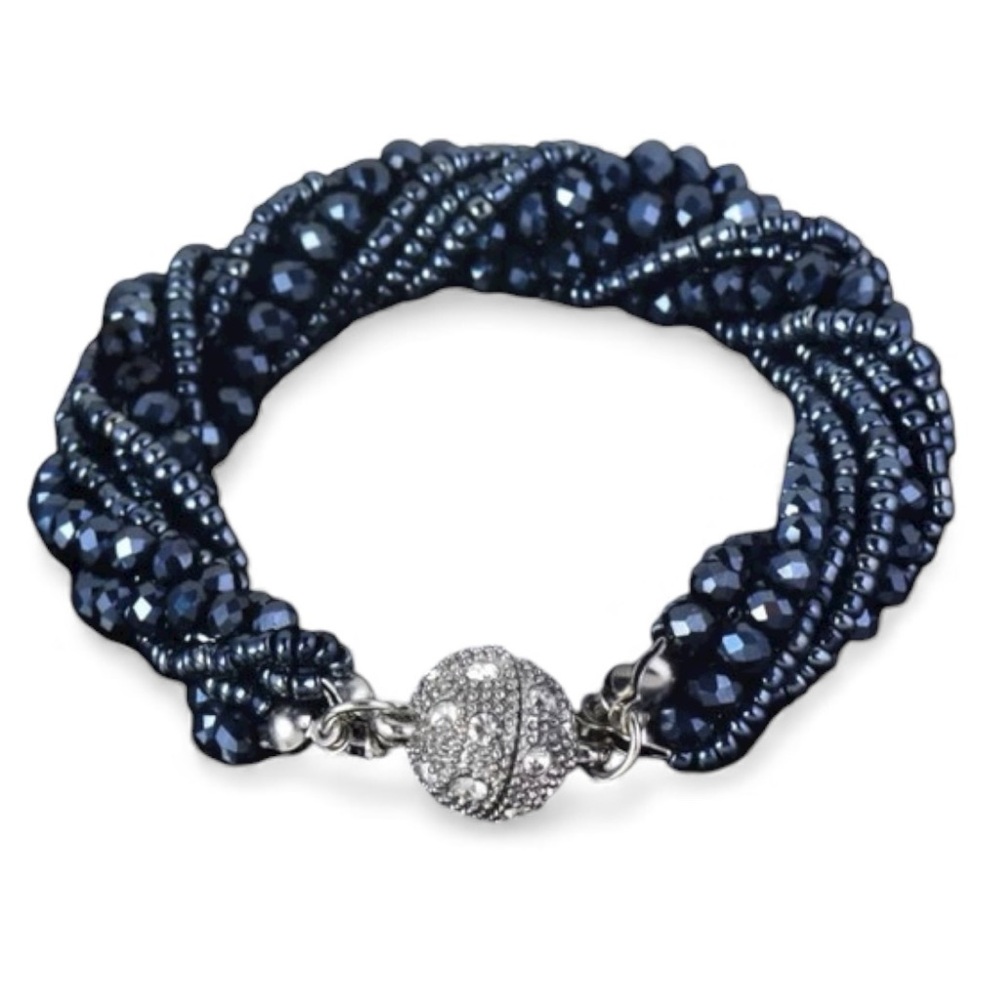 Dark Blue Magnetic Beaded Bracelet - 7 inch